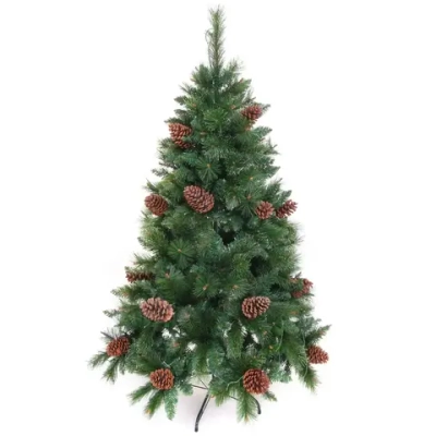 Елка светодиодная «Лесная метель» 150 см, ПВХ+леска (шишки и напыление), 407 веток, 140 ламп LED, Теплый белый