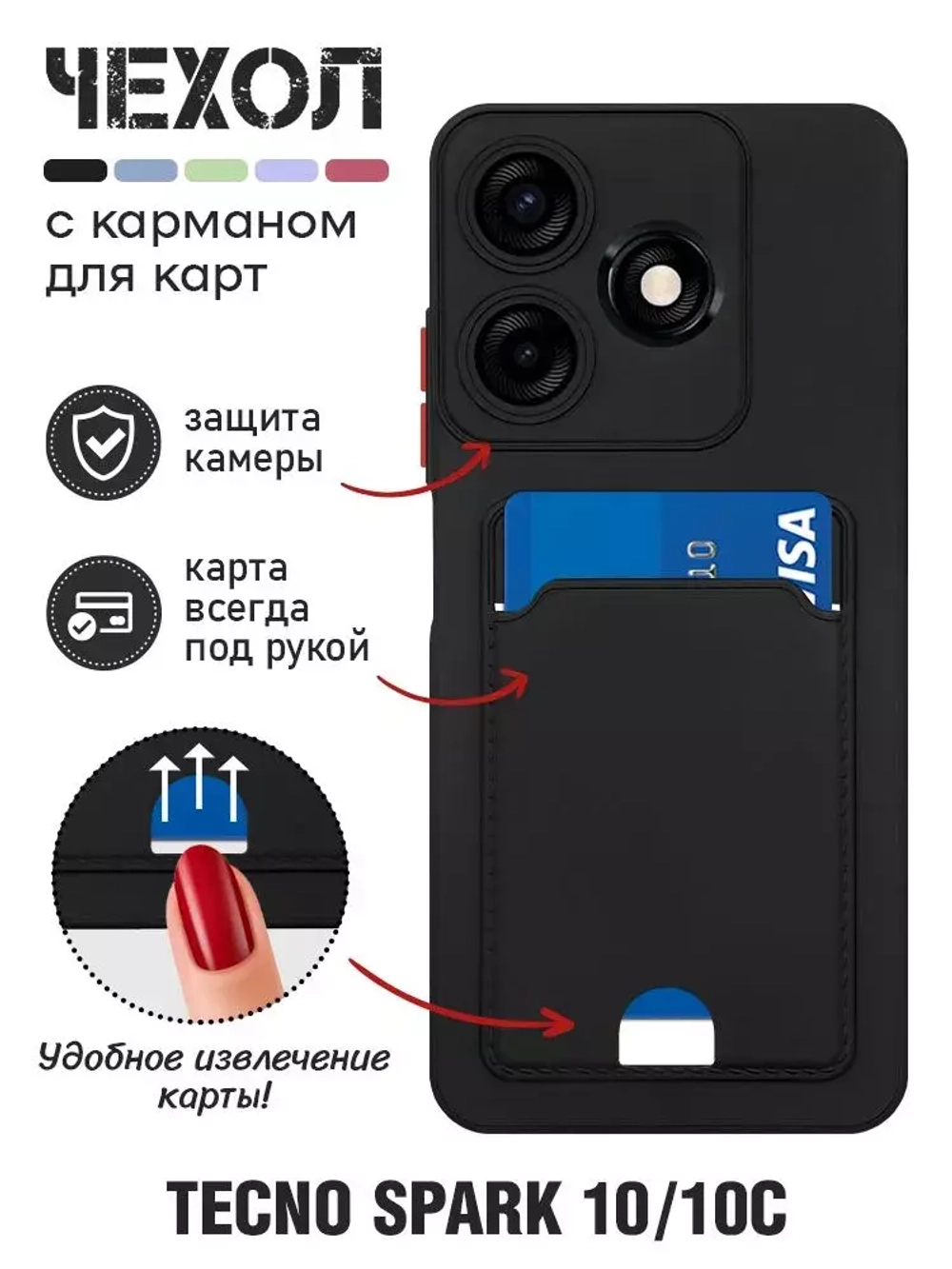 Силиконовый чехол с отделением для карты для Tecno Spark 10/10C black DF