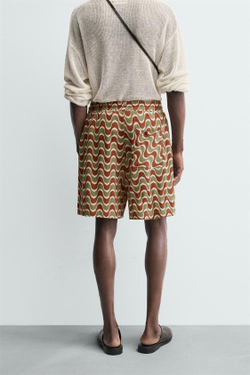 ZARA БЕРМУДЫ ЖАККАРД С ГЕОМЕТРИЧЕСКИМ РИСУНКОМ, ОРАНЖЕВО-ЗЕЛЕНЫЙ