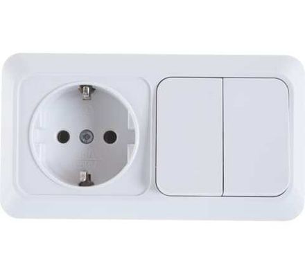 Блок "UNIVersal" серия "Олимп", о/у, выключатель двухклавишный 10А + розетка с/з 16A, 220В, горизонт