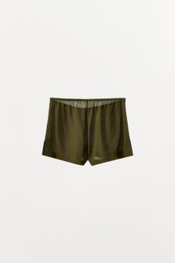 ZARА ШЕЛКОВЫЕ ШОРТЫ 100%, ЗЕЛЕНЫЙ