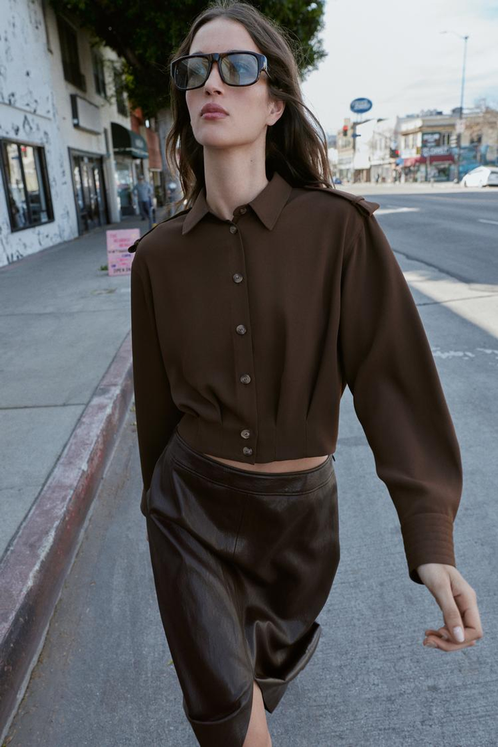 ZARA РУБАШКА C ХЛЯСТИКАМИ НА ПЛЕЧАХ, КОРИЧНЕВЫЙ