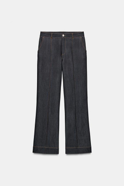 ZARA БРЮКИ С ДЕКОРАТИВНОЙ ОТДЕЛКОЙ И КОНТРАСТНОЙ СТРОЧКОЙ, ЧЕРНЫЙ