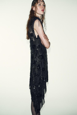 ZARA МИНИ-ПЛАТЬЕ АСИММЕТРИЧНОГО КРОЯ С ПАЙЕТКАМИ, ЧЕРНЫЙ