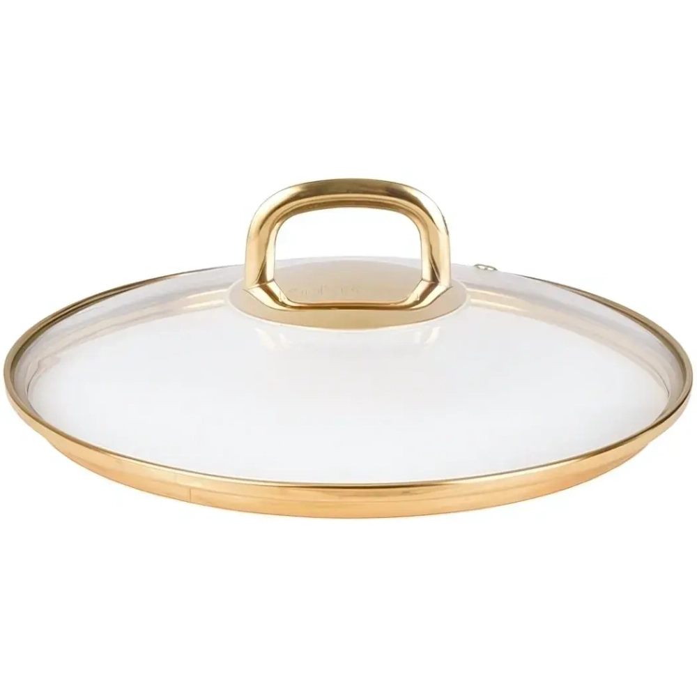 Крышка стеклянная 240мм, с ободом и пароотводом из нерж. стали под золото и ручкой-кнопкой