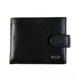 Стильный небольшой чёрный кожаный кошелёк со скобой (зажимом) для денег 11х9 см из натуральной кожи с карманом для мелочи 096-DC32-16A в коробке