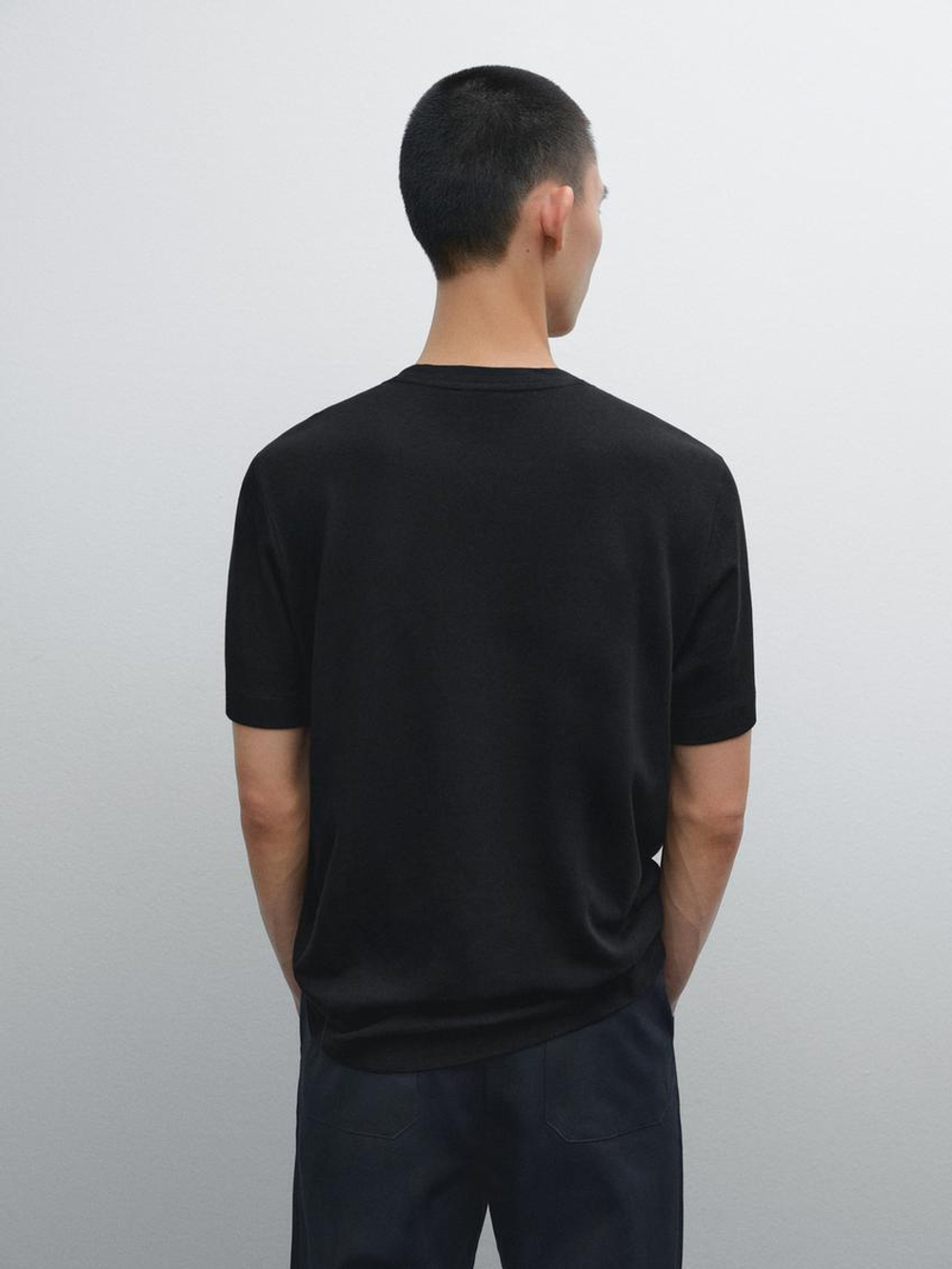 Massimo Dutti Футболка с коротким рукавом из смесового льна, черный