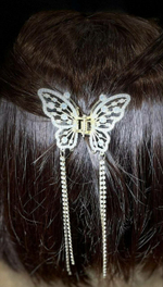 Блестящий краб заколка бабочка для волос. Универсальная.Металлическая. Модерн с  кисточками из страз. Цвет Золото