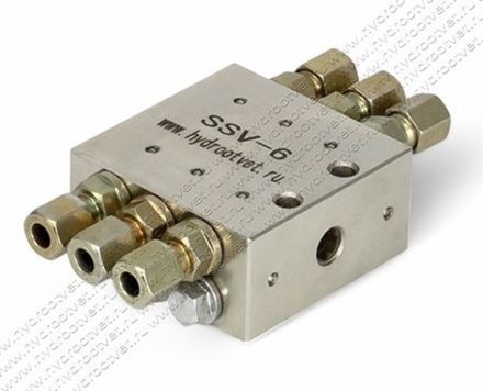 SSV6 - Питатель для прогрессивных систем смазки с рабочим давлением 300 бар, количество выходов 6, максимальная доза 0,2 мл/цикл, без реле
