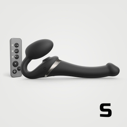 Гибкий страпон Strap-on-me MULTI ORGASM с имитацией оральных ласк и вибрацией, черный, S