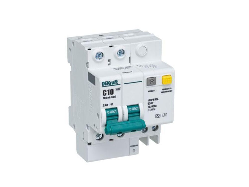 Выключатель автоматический дифференциального тока 2п C 10А 100мА тип AC 4.5кА ДИФ-101 DEKraft 15010DEK