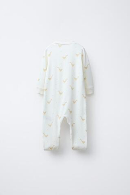 ZARA ТЕПЛЫЙ КОМБИНЕЗОН С УЗОРОМ «ГУСИ» И РЕГУЛИРУЕМЫМИ ШТАНИНАМИ, ЭКРЮ