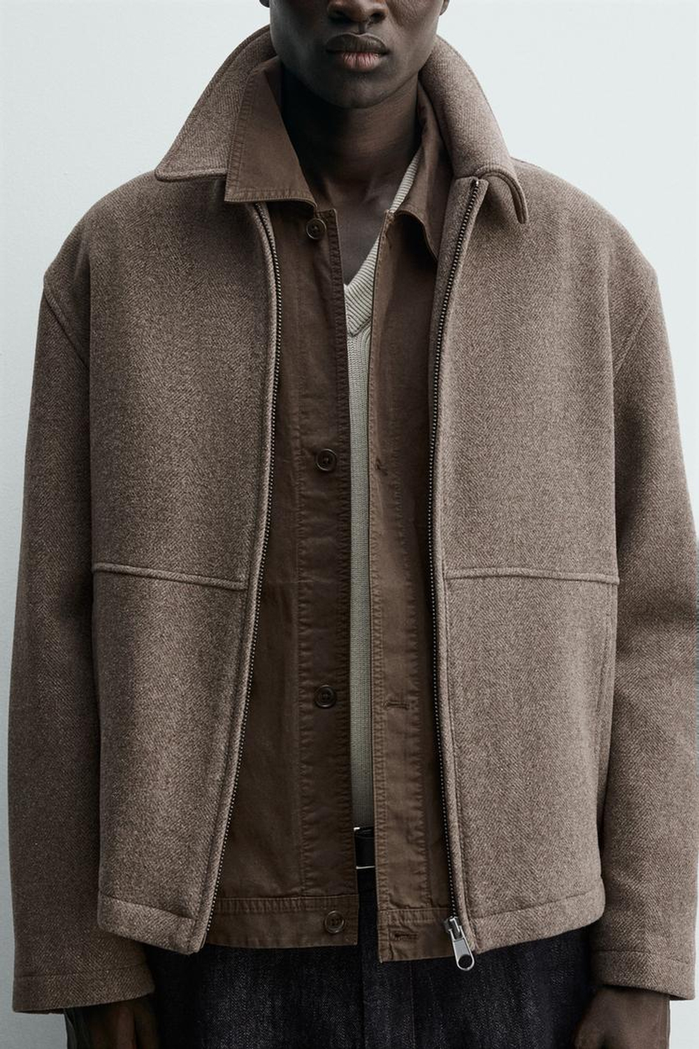 ZARA КУРТКА-БОМБЕР ИЗ ТКАНИ «ЁЛОЧКА» НА МОЛНИИ, ПЕСОЧНЫЙ