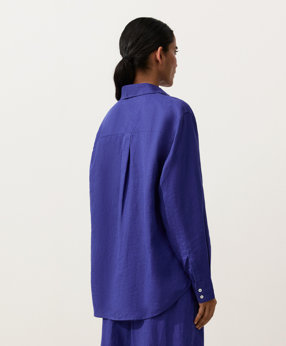 Oysho Рубашка свободного кроя из 100%-го льна, кобальтовый