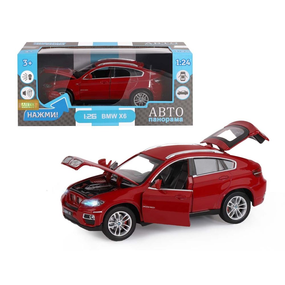 Модель 1:26 BMW X6, бордовый, откр. двери, капот и багажник