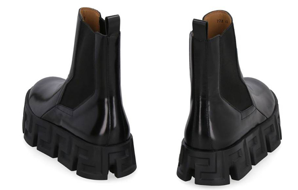 VERSACE Calfskin Short Chelsea Boots Men"s Black