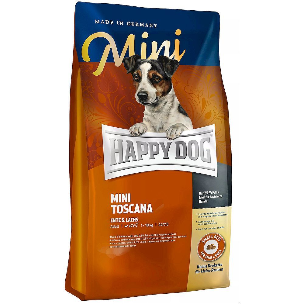 Сухой корм Happy Dog Supreme-Mini Toscana для собак мелких пород с уткой и лососем, Пакет 1 кг