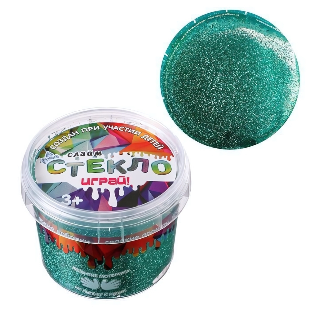 Слайм 90гр. с бирюзовыми блестками (Стекло)