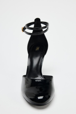 ZARA ТУФЛИ НА ВЫСОКОМ КАБЛУКЕ С БЛЕСТЯЩЕЙ ОТДЕЛКОЙ, ЧЕРНЫЙ