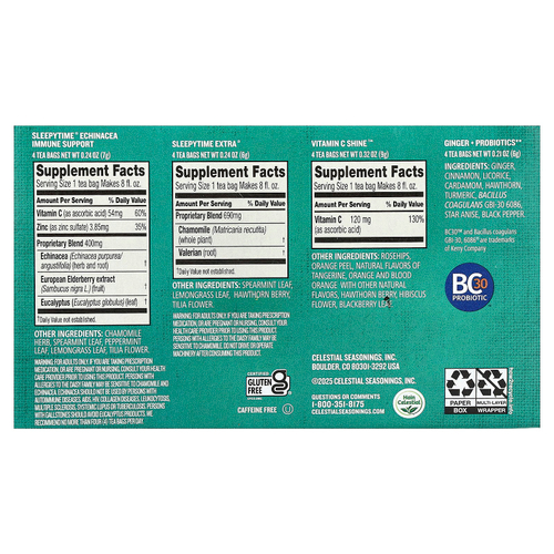 Celestial Seasonings, Everyday Wellness, ассорти вкусов, без кофеина, 16 чайных пакетиков, 28 г (1 унция)