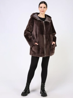 Дубленка зимняя двухсторонняя шуба с капюшоном
