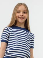 Джемпер для девочки с коротким рукавом AT1012 сапфир-белый