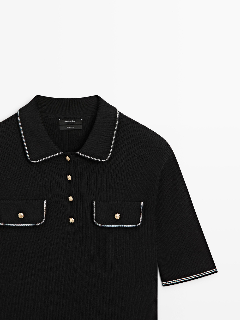 Massimo Dutti Футболка поло с короткими рукавами, черный