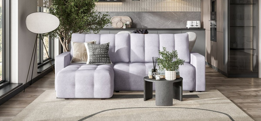 Угловой диван Денди Рогожка Мальмо платина