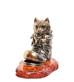 Народные промыслы AM-2136 Фигурка «Котик в башмаке» (латунь, янтарь)