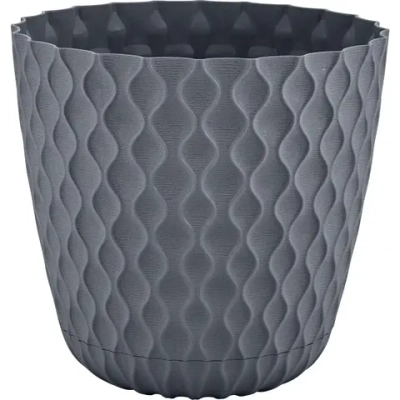 Горшок для цветов пластиковый 4,7л d-20,5см «Wave» с дренажной сеткой и съемным поддоном, вулканический серый