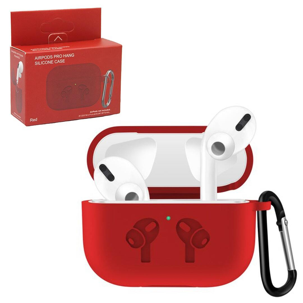 Чехол для AirPods Pro Hang Silicone HF (Red) с карабином