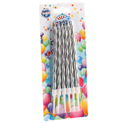 Свечи в торт "Металлик" , 14см, 6шт с подставкой, серебристые