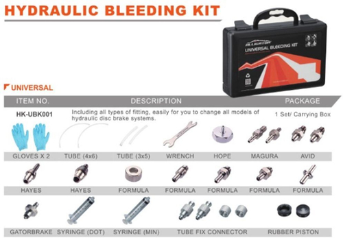 Торм. 6-200230-1 набор для прокачки дисковых гидравлических тормозов TEKTRO/SHIMANO (шприцы, фиттинги, торм. жидкость и пр) HK-UBK001-TK ALLIGATOR