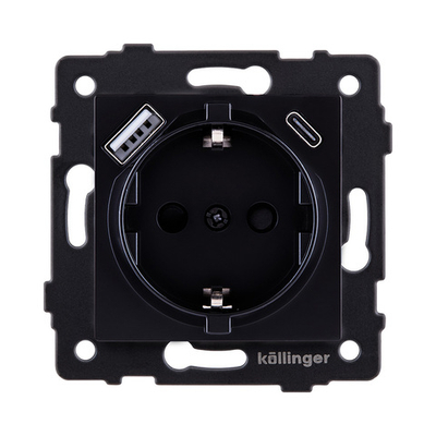 Розетка штепсельная SCHUKO 16A/250 В с USB A+C 20W, черный Kollinger REA-004BK для Aspekt, Eleganz, Reflex