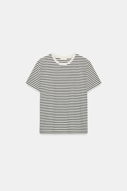 ZARA ХЛОПКОВАЯ ФУТБОЛКА В СТИЛЕ РУСТИК, ПОЛОСКИ