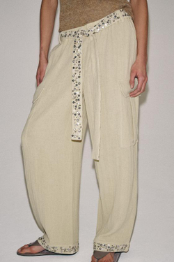 ZARA БРЮКИ КАРГО С ПАЙЕТКАМИ — ZW COLLECTION, СВЕТЛЫЙ ХАКИ