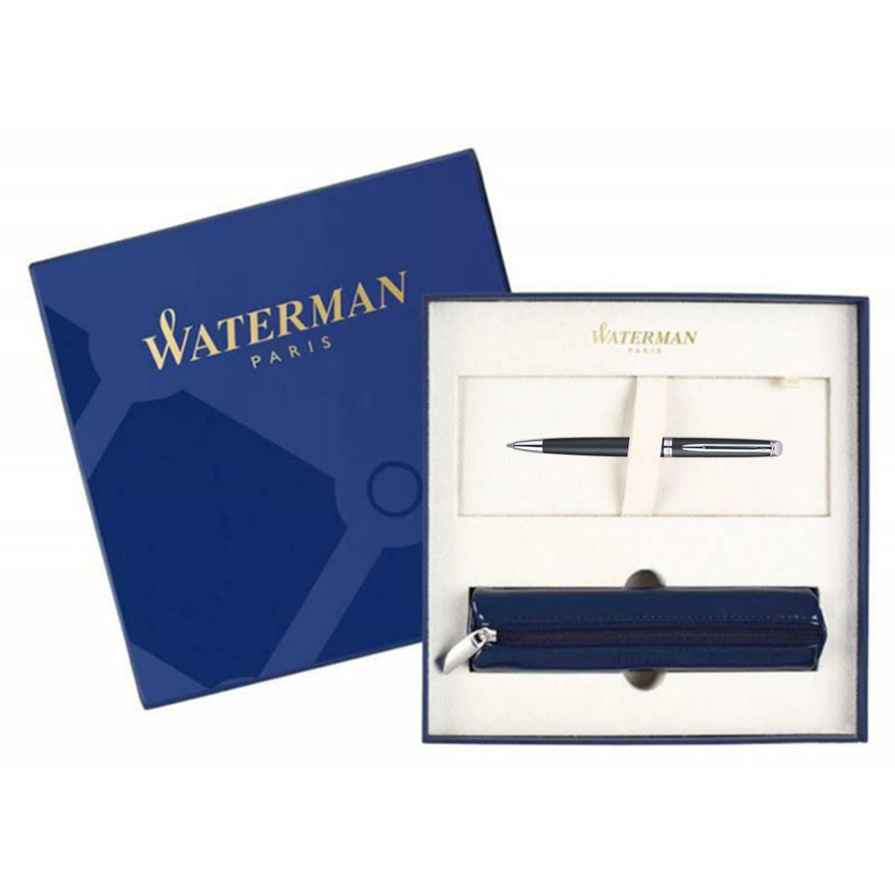 Подарочный набор Шариковая ручка Waterman Hemisphere, цвет: MattBlack CT, стержень: Mblue с чехлом на молнии