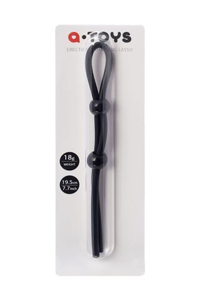 Черное лассо на пенис с двумя бусинами (Цвет: черный)