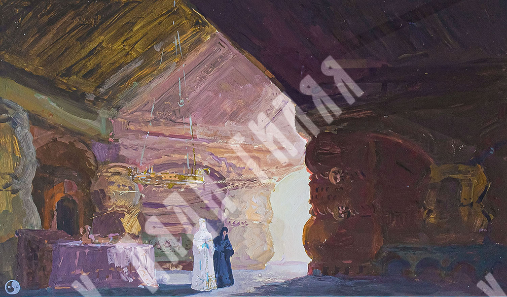 Кетов А. Д. Царевна и служанка. Бумага, гуашь. СССР. 29х48 см. Эскиз.