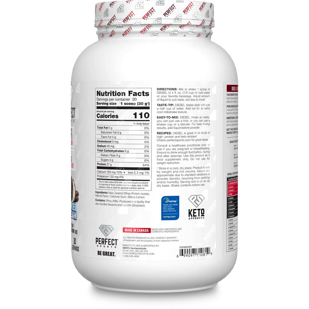 PERFECT Sports, Diet, новозеландский сывороточный изолят, печенье и крем, 908 г (2 фунта)