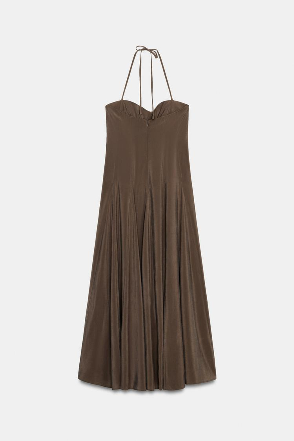 ZARA ПЛАТЬЕ МИДИ В ГОРОШЕК, ШОКОЛАДНЫЙ