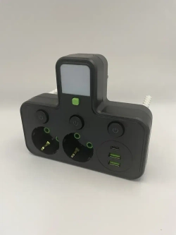 Тройник черный, 2 розетки, 2 USB, 1 Type-C