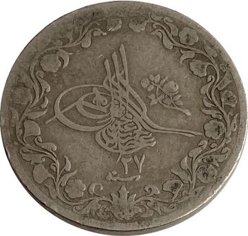 5/10 гирша 1876 Египет (на аверсе под тугрой цифра "٢٧" (27)