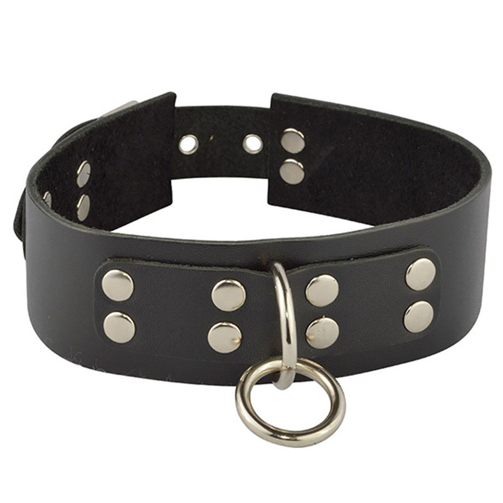 Черный кожаный ошейник с кольцом и клепками Sitabella BDSM Accessories 3195-1
