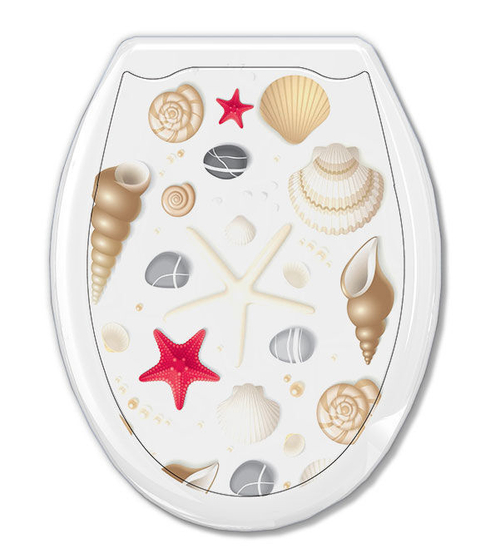 Сиденье для унитаза "Универсал Декор" Ракушки на белом Европласт
