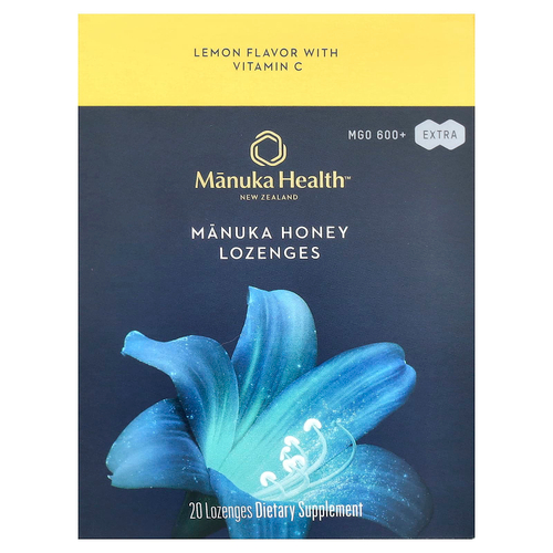 Manuka Health, леденцы с медом манука, со вкусом лимона, MGO 600+, 20 леденцов