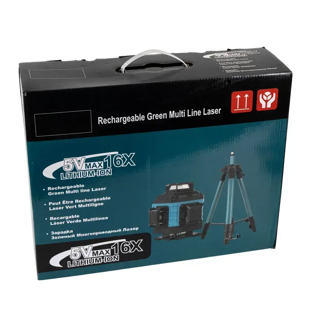 Лазерный уровень строительный, нивелир зеленый луч, 16 линий, 360 градусов