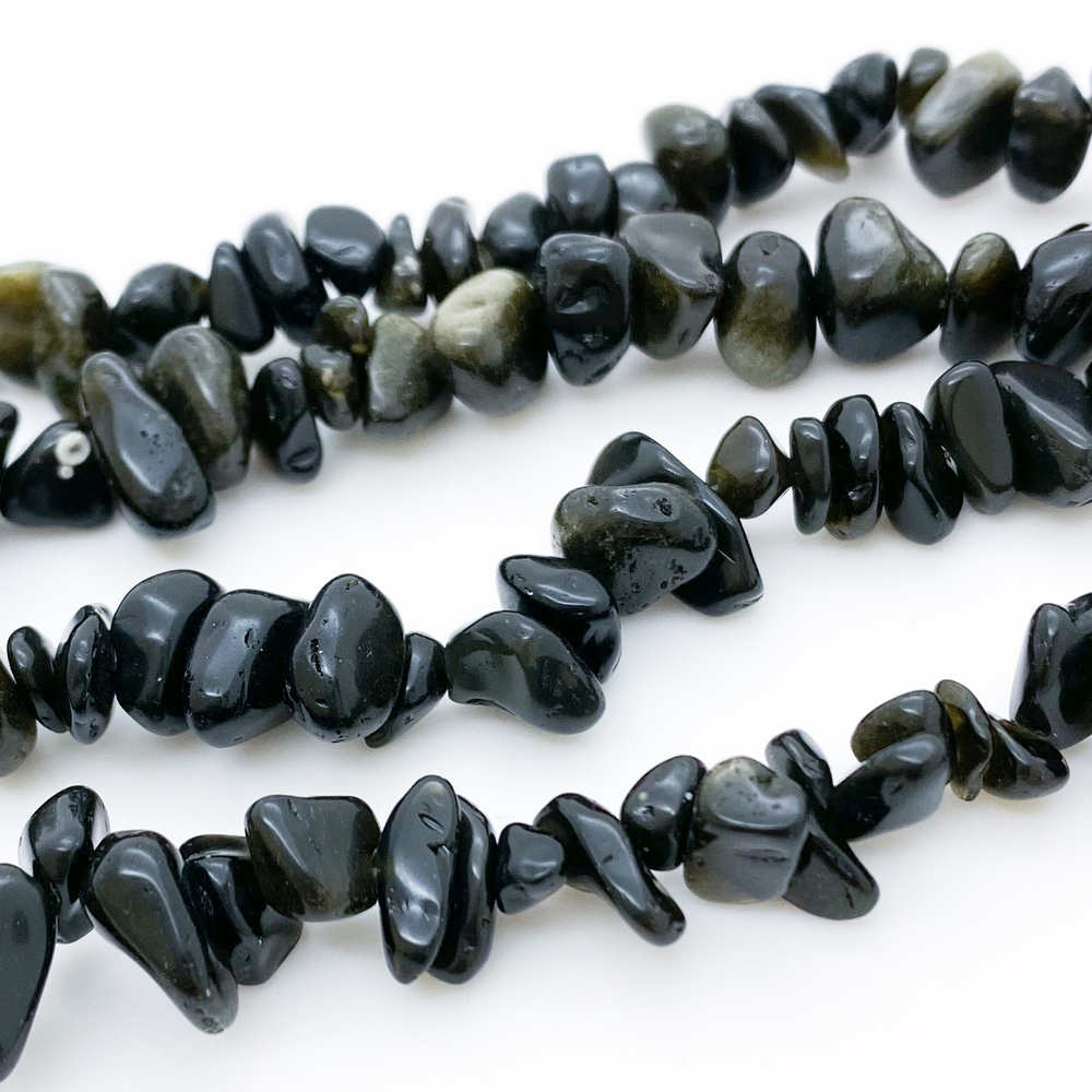 Обсидиан "Золотой" бусины, крошка 4-8 мм, цена за нить 38 см