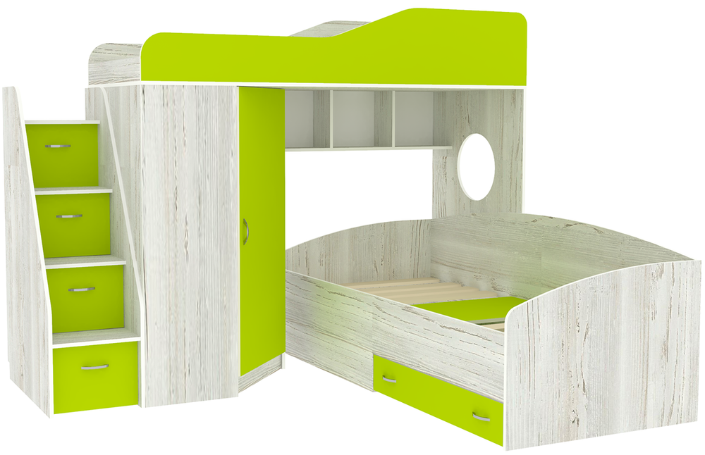 Двухъярусная кровать КарИВи  Кадет 2 с универсальной лестницей Винтерберг Лайм