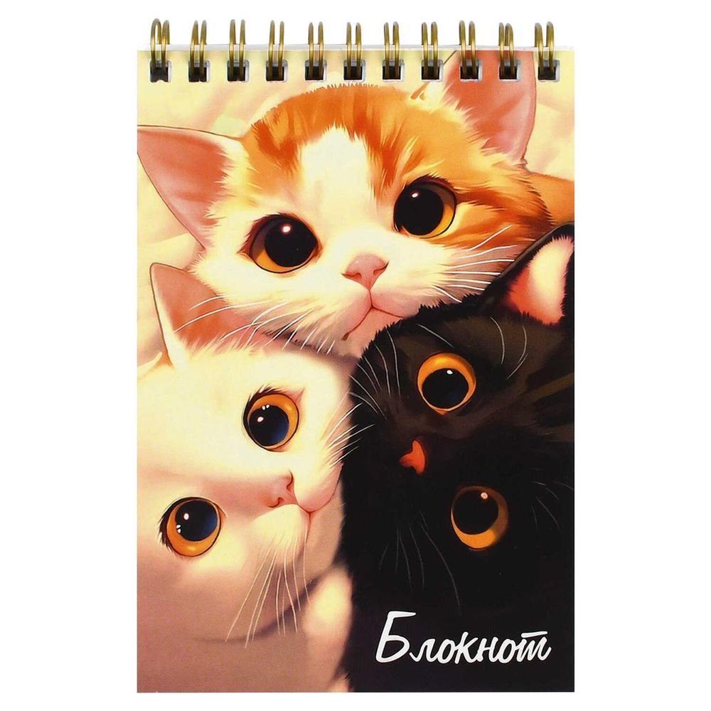 Блокнот А6 80л. клетка "Три кота" блок-белый офсет 60 г/м², гребень, глянцевый УФ-лак (Феникс+)